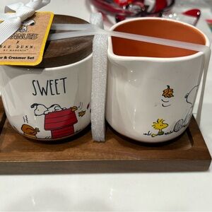 Rae Dunn Peanuts Sugar and Creamer Set - White and Orange